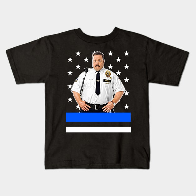 Paul Blart Mall Cop /// Thick Blue Line Kids T-Shirt by darklordpug